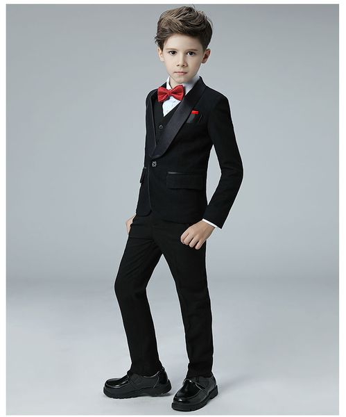 Yüksek kalite Serin Bir Düğme Şal Yaka Çocuk Komple Tasarımcı Yakışıklı Erkek Düğün Suit Boys 'Kıyafet Ismarlama (Ceket + Pantolon + Kravat + Yelek)