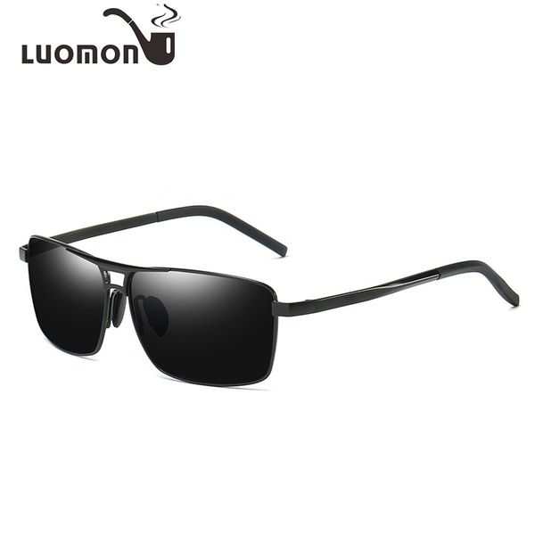 

luomon square polarized sunglasses for men europe style driving sun glasses eyewear men's new metal frames brand designer, White;black