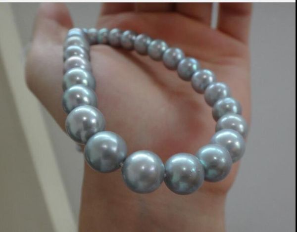 

огромный 18"11-12мм природный южного моря неподдельная серебристо-серый круглый жемчужное ожерелье 14k, Silver