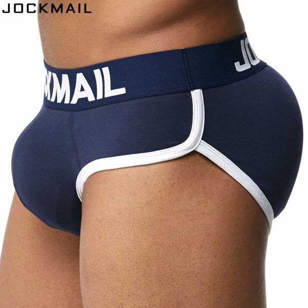 

wholesale-jockmail brand enhancing mens underwear briefs bulge gay penis pad front + back magic buttocks double removable push up cup, Black;white