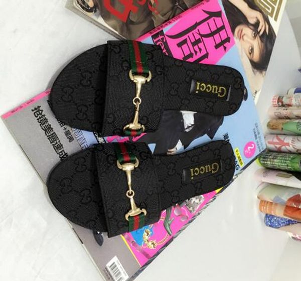 

Brand Women Sandals big size One-word drag Shoes Luxury Scuffs sandals Summer Fashion Wide Flat Slippery With Sandals Slipper flip flops