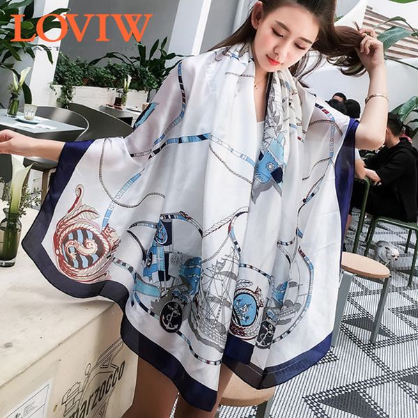 

european blue silk scarf summer big shawl print elegant lady foulard bandana scarf long 2018 new fashion wrap scarves, Blue;gray