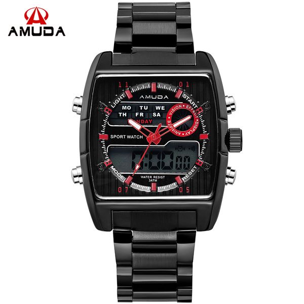 

amuda men fashion creative golden sports watches 30m waterproof stainless steel strap led wristwatches clocks relogio masculino, Slivery;brown