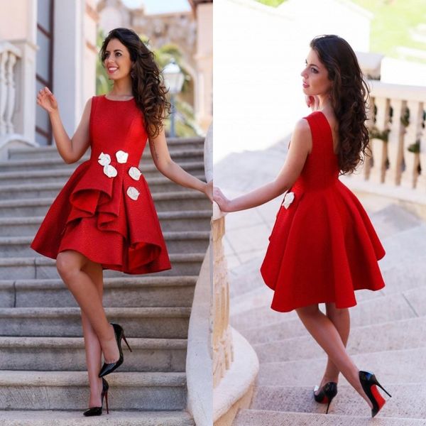

2018 red scoop satin a-line homecoming dresses tiers skirts hand made flowers knee length cocktail dresses short mini prom dresses, Blue;pink
