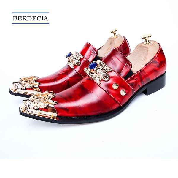 

2018 luxury italian men business shoes pointed toe formal dress shoes metal charm genuine leather party men shoes red plus size 38-47, Black
