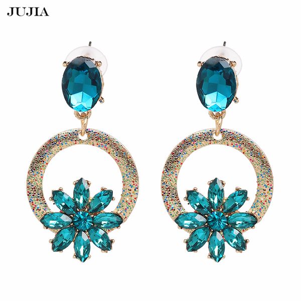 

jujia classic wedding crystal flower drop earrings for women statement big dangle earrings wholesale, Silver