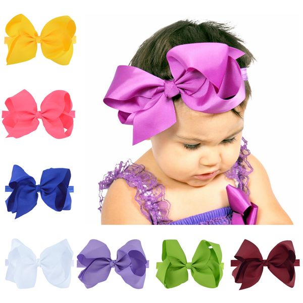 

30 colors 6 inch big bow baby headbands grosgrain ribbon bow girls kids elastic bowknot hairbands children hair accessories, Slivery;white