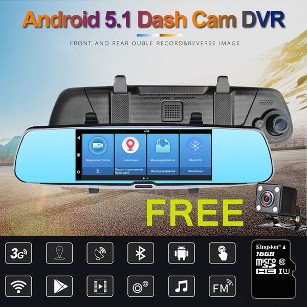 

rhythm 3g 7" car dvr mirror camera android 5.0 wifi gps full hd 1080p video recorder dual lens registrar rear view dvrs dash cam