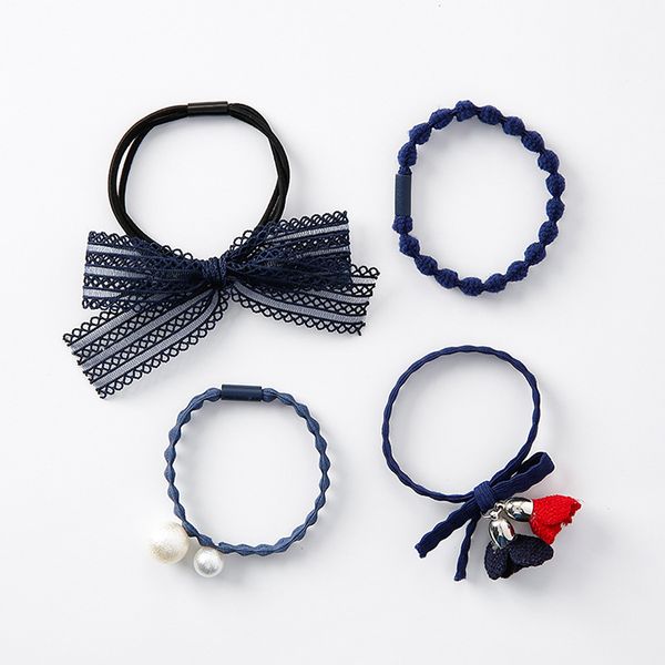 

4pcs/set for women girls flowers lace bows hair ropes headband simulated pearl rubber bands elastic hair ring accessories, Golden;white