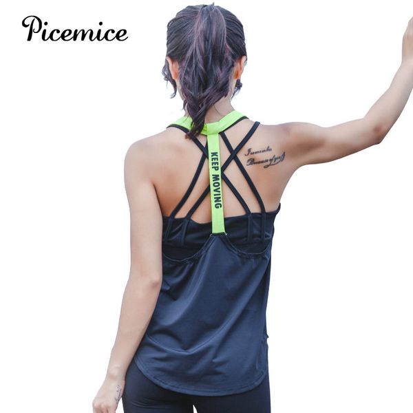 

picemice womens sport shirts yoga sleeveless vest fitness running clothes for female breathable tank running vest, White;red