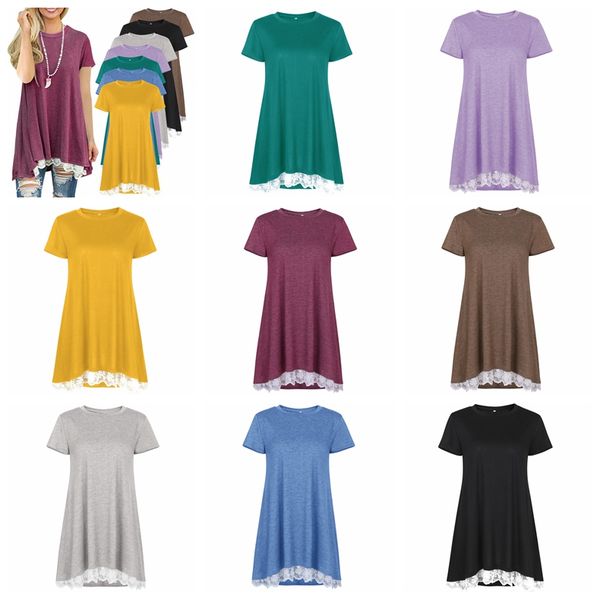 

patchwork lace loose long t shirt basic women tee shirt femme casual short sleeve tshirt female cotton maternity tshirt, White