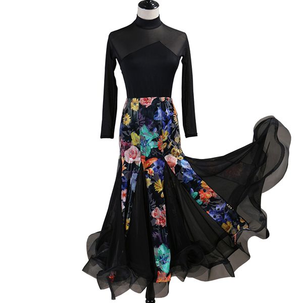 

customized waltz dress ballroom dance competition dresses standard dance dresses ballroom dress 2pcs set d0516 rhinestones big hem 2 choices, Black;red