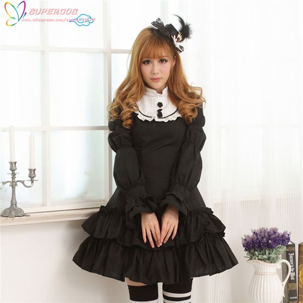

new arrivals black lace portrait neck long sleeves lolita one-piece, Black;red