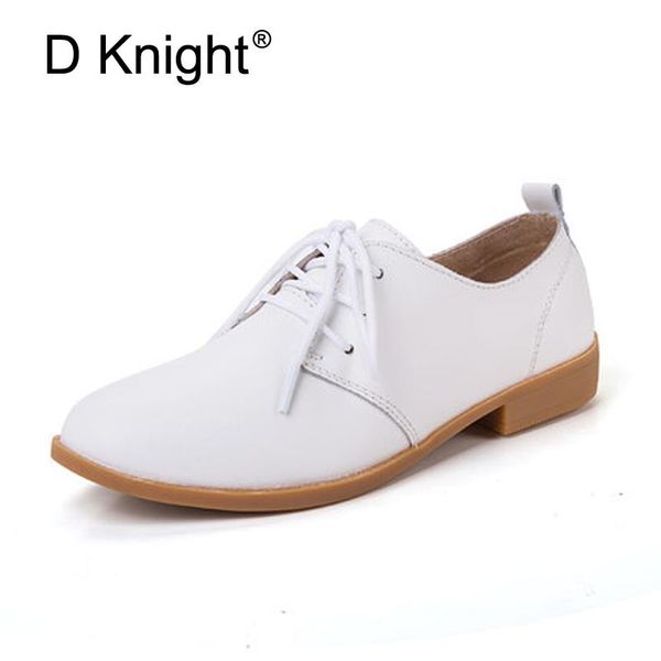 

new women genuine leather oxford shoes fashion round toe lace up women flats ladies cow leather flat nurse driving shoes oxfords, Black