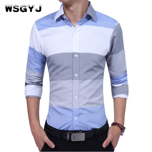 

wsgyj brand 2017 fashion male shirt long-sleeves hit color stripes casual shirt mens dress shirts slim men, White;black