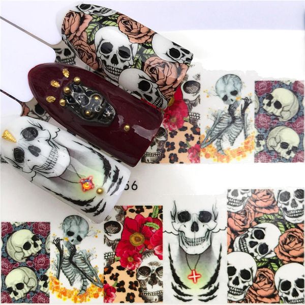 

1 sheet halloween nail art sticker skull bone water transfer decals nails foil manicure decoration, Black