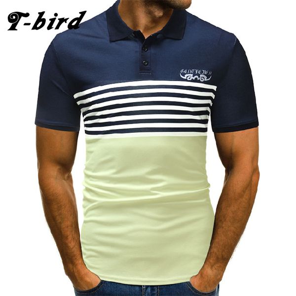 

t-bird new 2018 brand clothing men shirt men casual stripe male stitching shirt short sleeve summer business, White;black