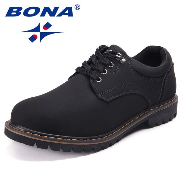 

bona new fashion style men casual shoes action leather men oxfords lace up working shoes comfortable soft fast ing, Black