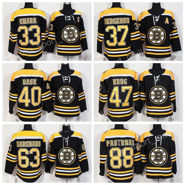 

2018 new ad ice hockey jersey boston bruins 63 brad marchand 88 david pastrnak 33 zdeno chara 37 patrice bergeron black men stitched, Black;red