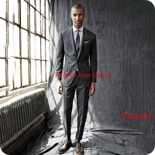 

grey tweed slim fit men suits regular fit male blazers 2piece jacket pants costume homme prom latest coat pants degisns terno masculino, Black;gray