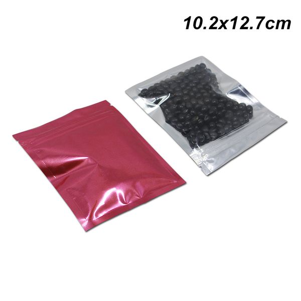 

10.2x12.7 см 100 шт. розовый алюминиевой фольги zip lock молния передняя ясно упаковки сумки для конфеты выпекать продукты майларовая фольга