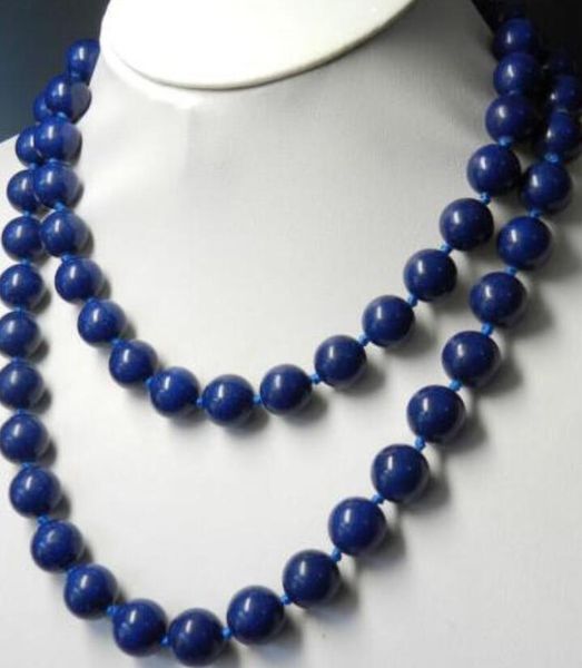 

8mm blue stone beads jewelry necklace length: 32 inch, Silver
