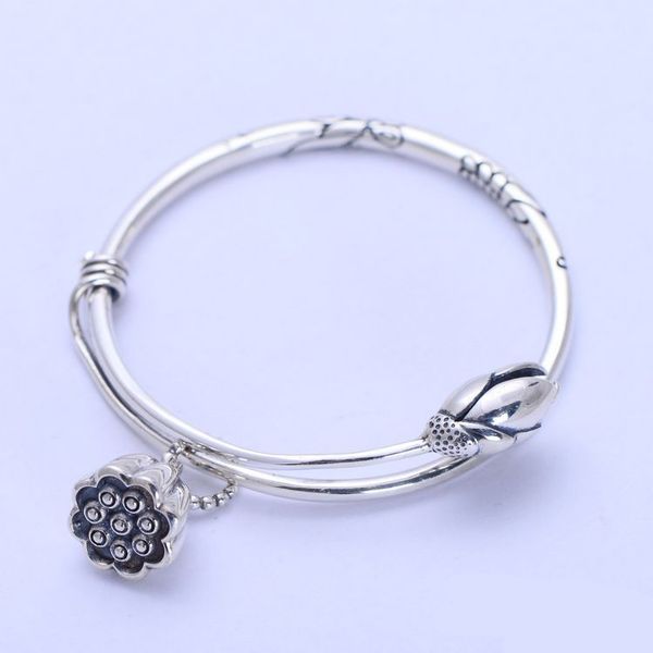 

s925 sterling silver retro thai silver lotus ladies bracelet wish for newborn, Black