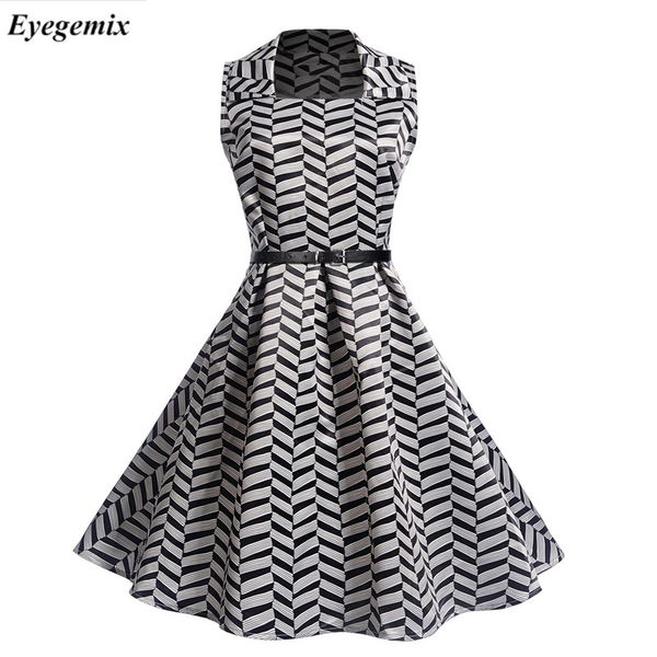 

new arrival summer hepburn vintage dress square collar print dresses women big swing dress vestidos plus size s-2xl with sashes, White;black