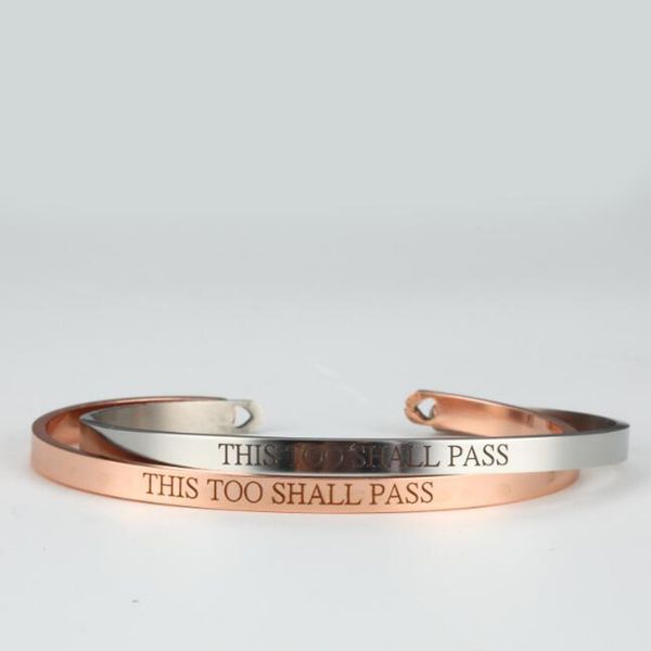 

"this too shall pass" engraved positive faith bracelets stainless steel prayer bracelets, customized silver; rose gold bracelet, Black