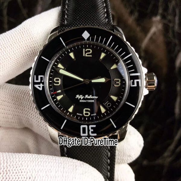 

new fifty fathoms 50 fathoms 5015-1130-52 steel case black dial date japan miyota 8215 automatic movement mens watch sapphire glass leather, Slivery;brown
