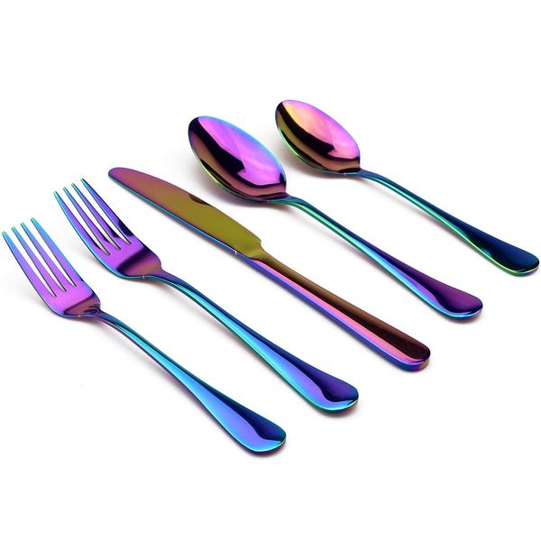 5 TEILE/SATZ Besteck set Regenbogen Mehrfarbig Edelstahl Restaurant Geschenke Geschirr Set Abendessen Messer Gabel Spiegel Poliert für 1