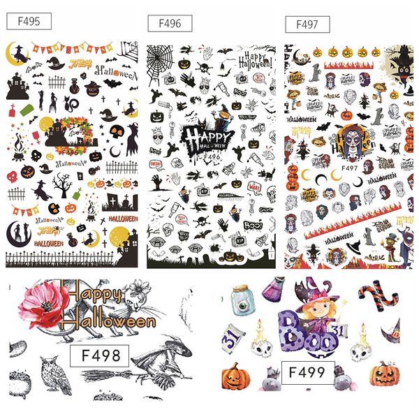 

1 sheet halloween christmas nail art sticker skull bone decals nails foil manicure decoration nail art tools, Black