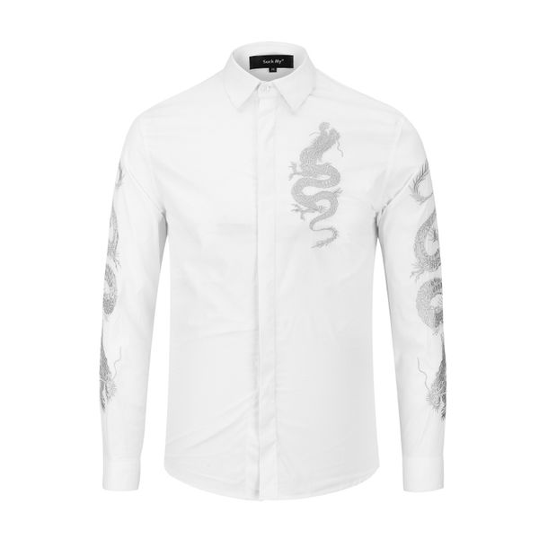 

2018 new luxury men long sleeve cotton casual shirts designer 3d slim fit fashion england shirts -xxxl x310 p85, White;black