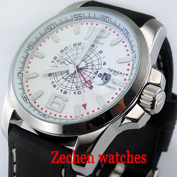

44mm debert fashion business watch men's automatic date mechanical watch waterproof calendar automatic mechanical, Slivery;brown