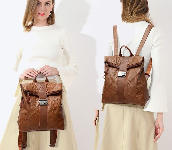 

2018 knapsack student backpack fashion leisure women shoulder bag pu backpack style women handbag big black brown a2095