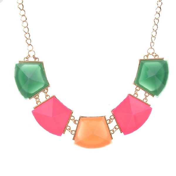 

fashion resin green choker necklace vintage geometric bohemian ethnic clavicle black big gem necklaces for women jewelry gift, Golden;silver