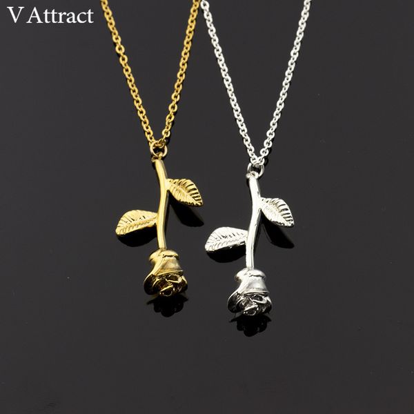 

v attract bijoux femme collier 2018 new pink gold rose flower statement necklace women charm maxi choker boho jewelry graduation, Silver