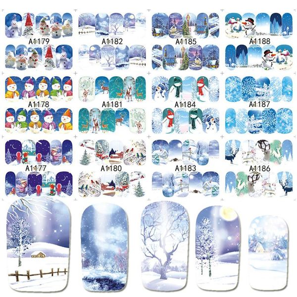 

12 design snowflake full wraps nail art water transfer stickers, Black