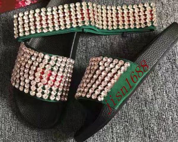 

мода Кристалл приукрашивание тапочки для мужчин и женщин полосатый резиновые слайд сандалии шлепанцы с коробкой