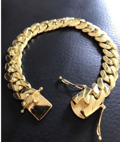 

mens cuban miami link bracelet 14k gold filled over solid 10mm wide, Black