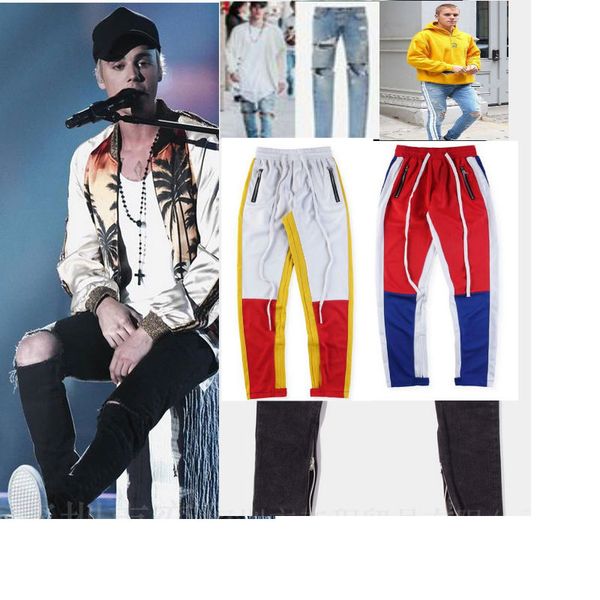 

fear of god kanye justin bieber men jeans ripped jeans blue rock star mens jumpsuit designer denim male pants