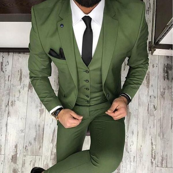 

arm green mens suits for groom tuxedos 2018 notched lapel slim fit blazer three piece jacket pants vest man tailor made clothing, Black;gray