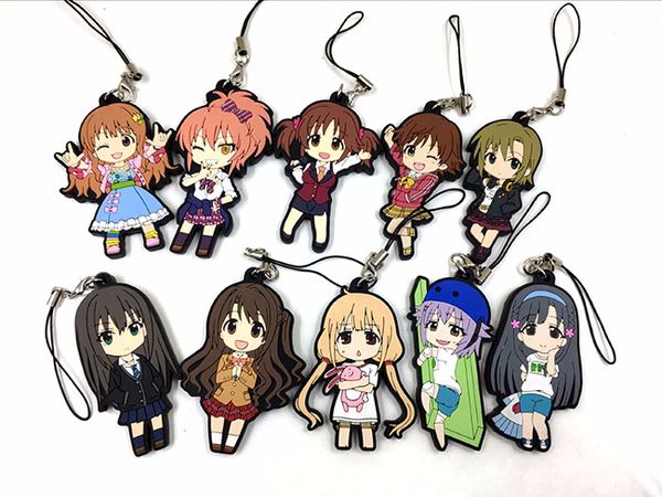 

10pcs/lot anime figure the idolm ster random send rubber silicone mobile phone charms/keychain, Silver