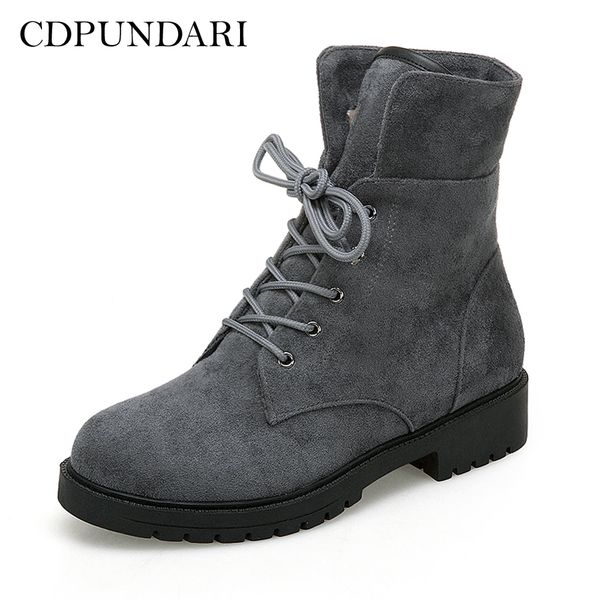 

cdpundari round toe lace up ankle boots for women winter boots ladies platform, Black