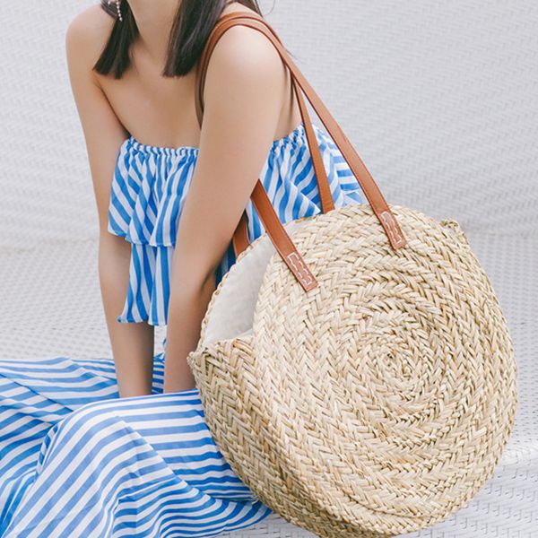 

Beach bag round traw tote bag large big ummer traw bag women natural handbag 2018 circular e48