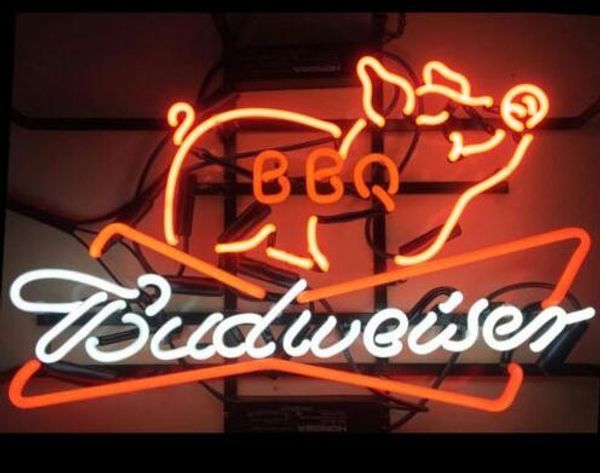 

пользовательские новый budweiser барбекю пивной бар настоящее стекло неоновый знак свет пивной бар знак отправить нужно фото 19x15