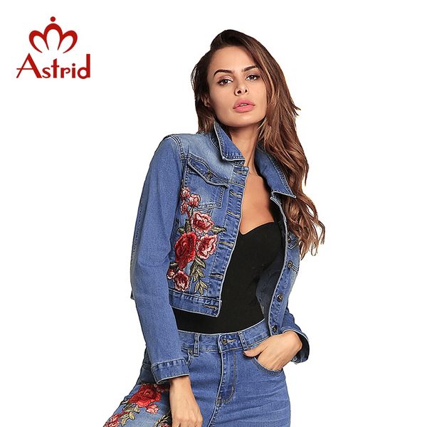 

astrid denim jakcets jacket dark blue short jaqueta casual ripped jeans printing coat long sleeve casual jacket 2018 new 1123, Black;brown