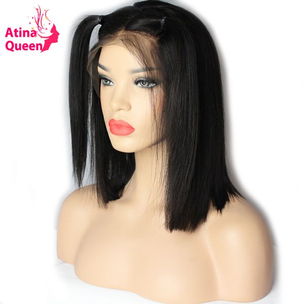 

atina queen 180 density straight brazilian lace front bob wigs glueless cut short wig natural black for women remy human hair