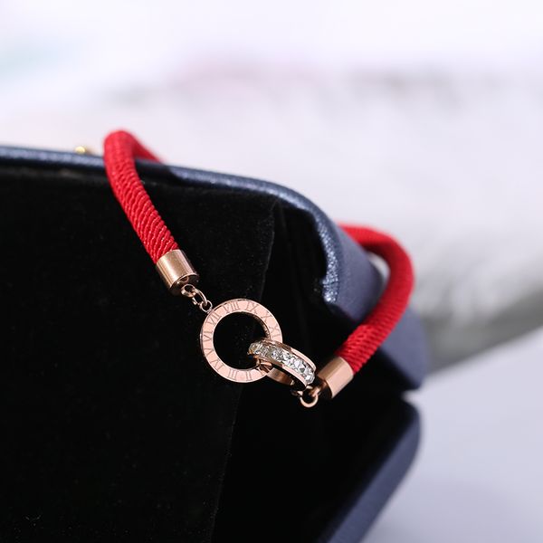 

yun ruo roman number zircon red line bracelet fashion elegant woman girl gift rose gold color titanium steel jewelry never fade, Black