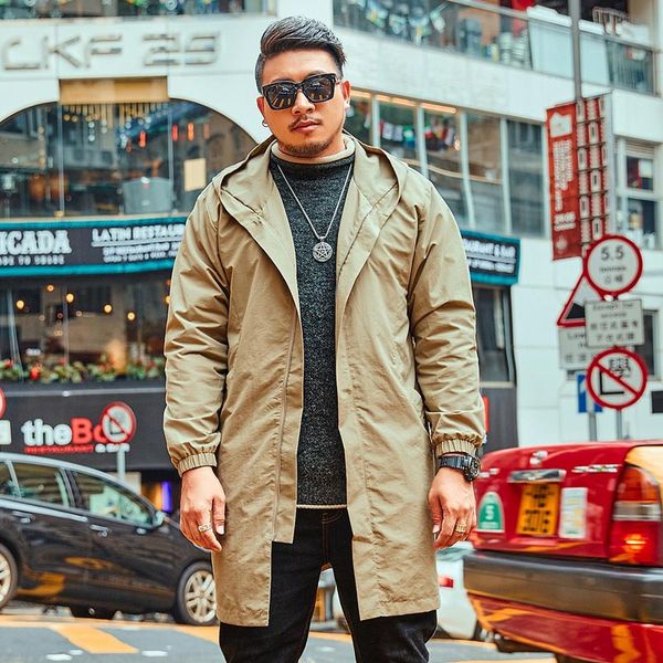 

gxxh new tide brand large size men's jacket autumn and winter long hooded windbreaker embroidered jacket more size xxl-7xl, Tan;black